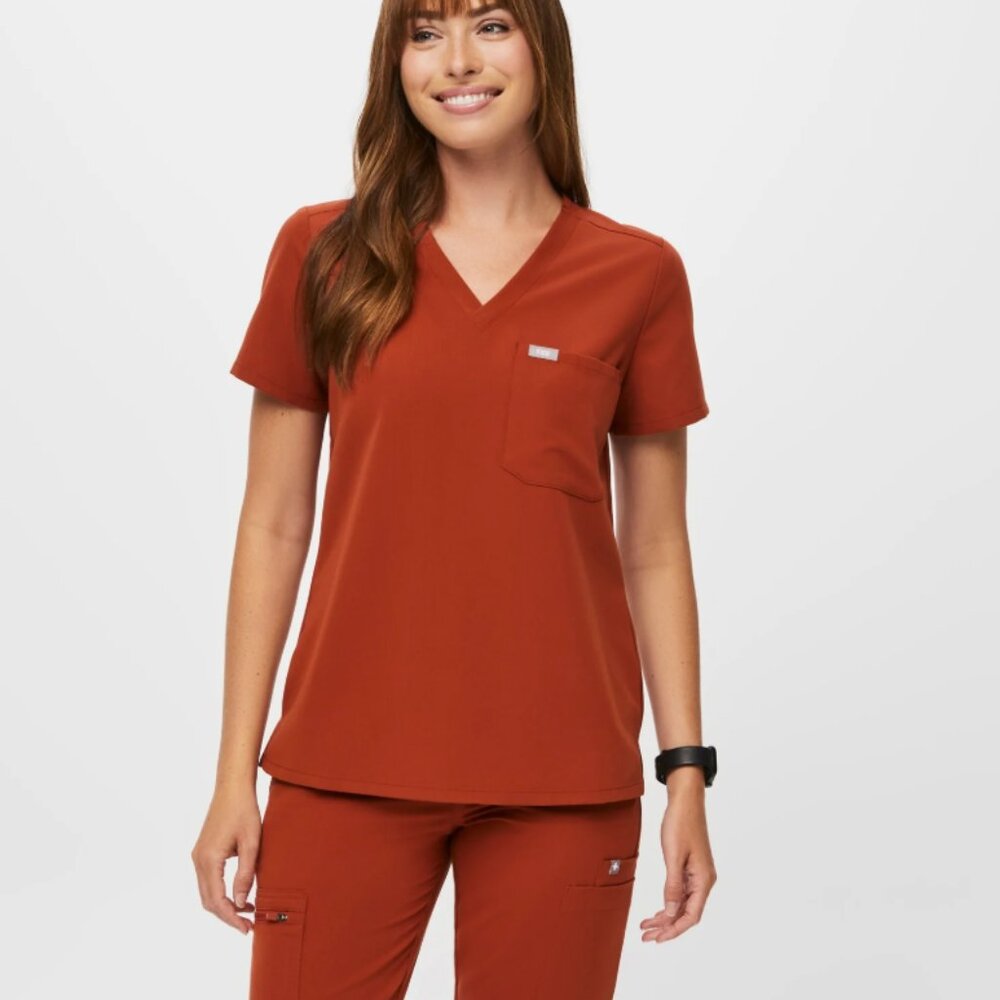 Figs Catarina One Pocket Scrub Top Auburn EUC Small